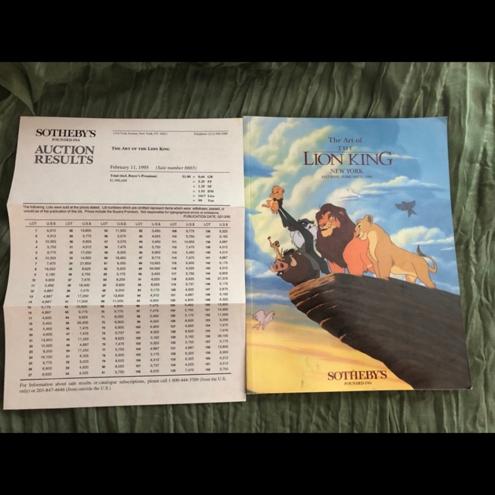 Sothebys Disney The Art of The Lion King Catalog & Sale Listings